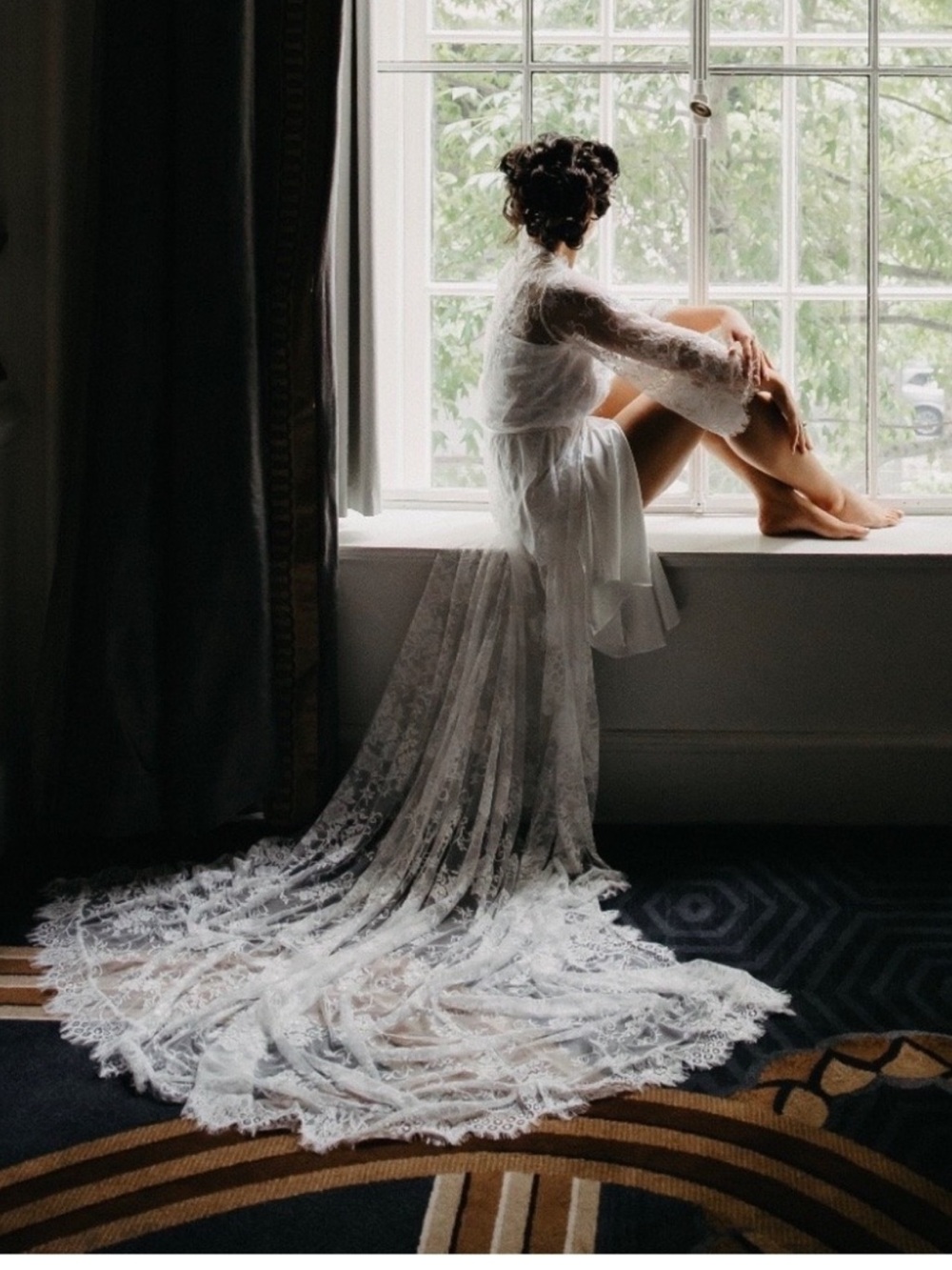 Bridal White Lace Robe with Train - Picture 4 of 4